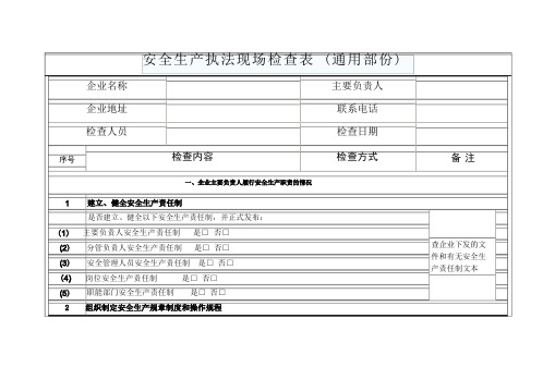 安全生产现场检查表(通用部分)