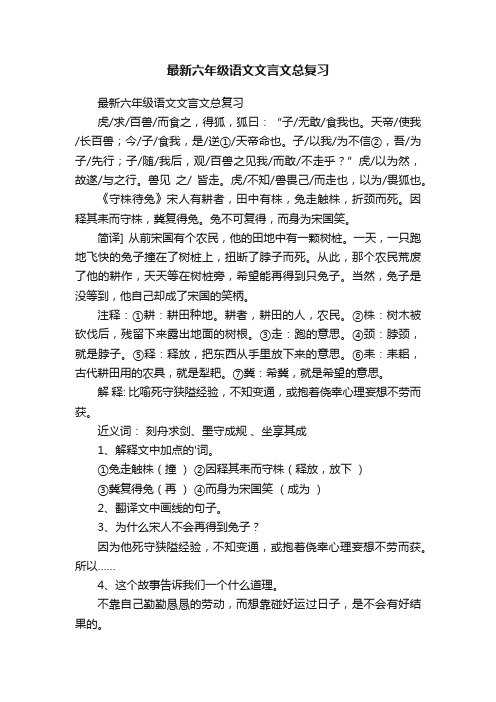 最新六年级语文文言文总复习