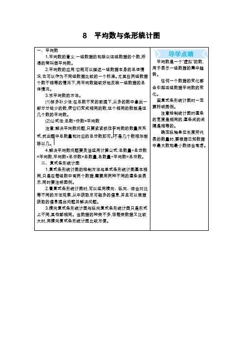 四年级下册数学期末复习重点 8.平均数和条形统计图