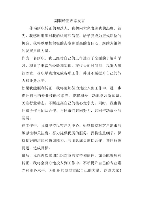 副职转正表态发言