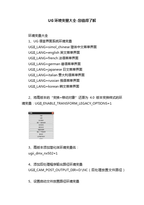 UG环境变量大全-您值得了解