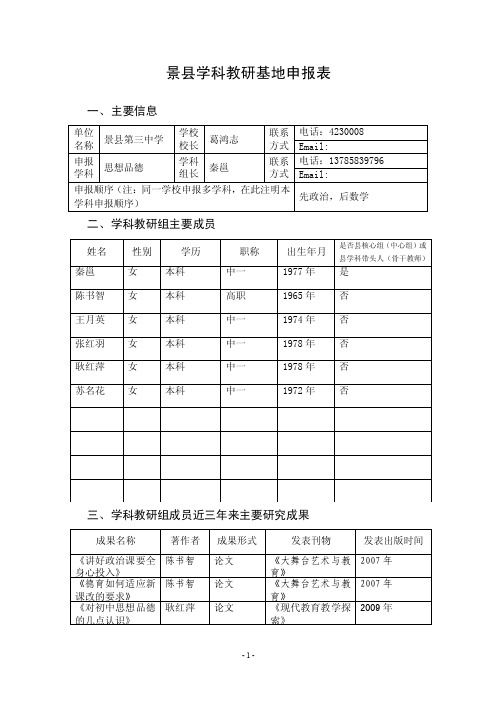 景县中小学学科教研基地申报表