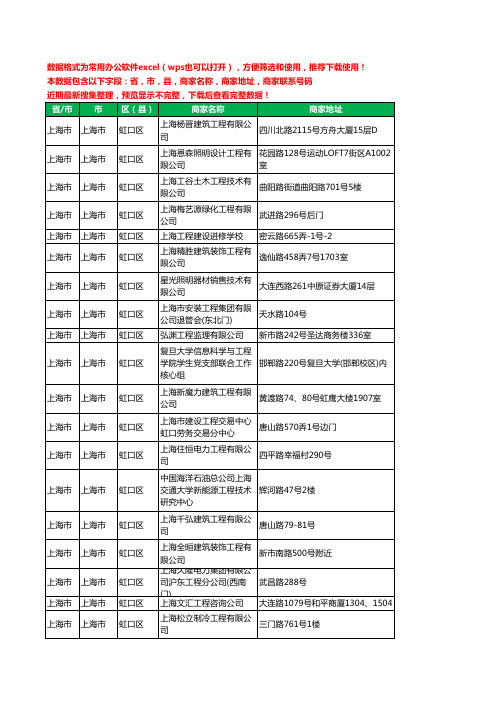 2020新版上海市上海市虹口区建筑工程工商企业公司商家名录名单联系电话号码地址大全398家