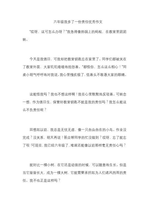 六年级我多了一份责任优秀作文