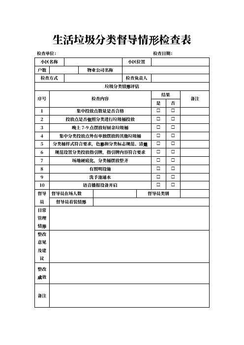 生活垃圾分类督导情况检查表