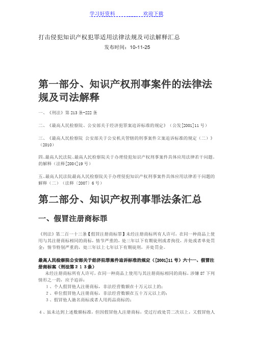 打击侵犯知识产权犯罪适用法律法规及司法解释汇总