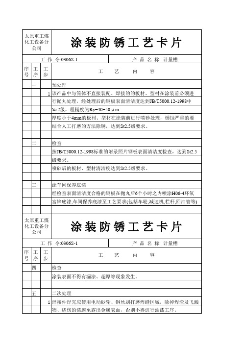 涂装工艺标准卡
