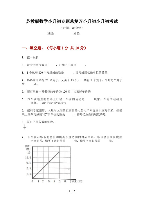 苏教版数学小升初专题总复习考试