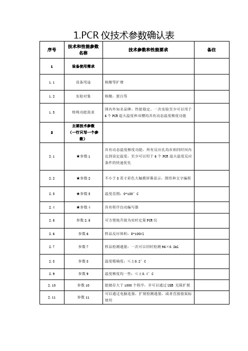 PCR仪技术参数确认表