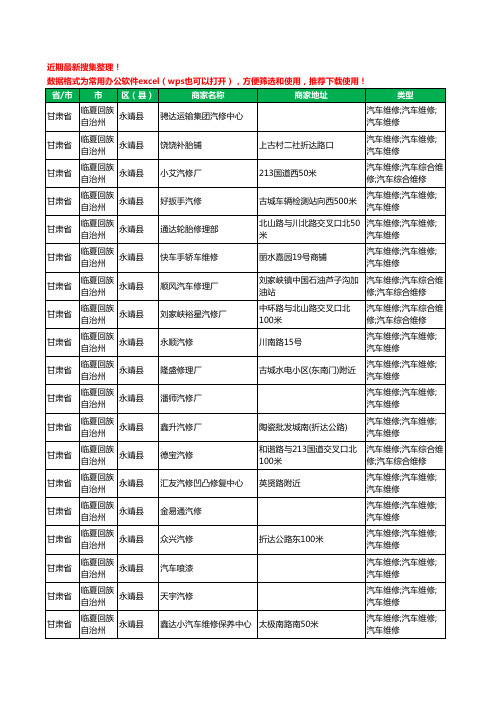 2020新版甘肃省临夏回族自治州永靖县汽车维修工商企业公司商家名录名单黄页联系方式电话大全37家