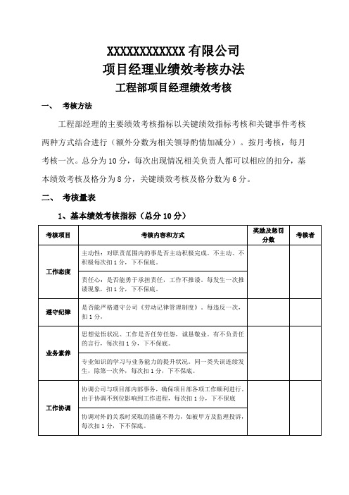 工程部项目经理绩效考核制度