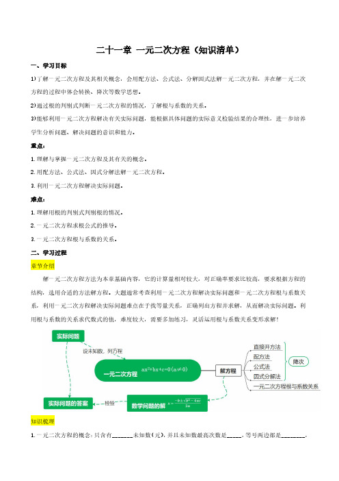 第二十一章 一元二次方程(知识清单)【解析版】-九年级数学上册同步备课系列(人教版)