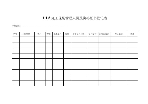 施工现场管理人员及资格证书登记表