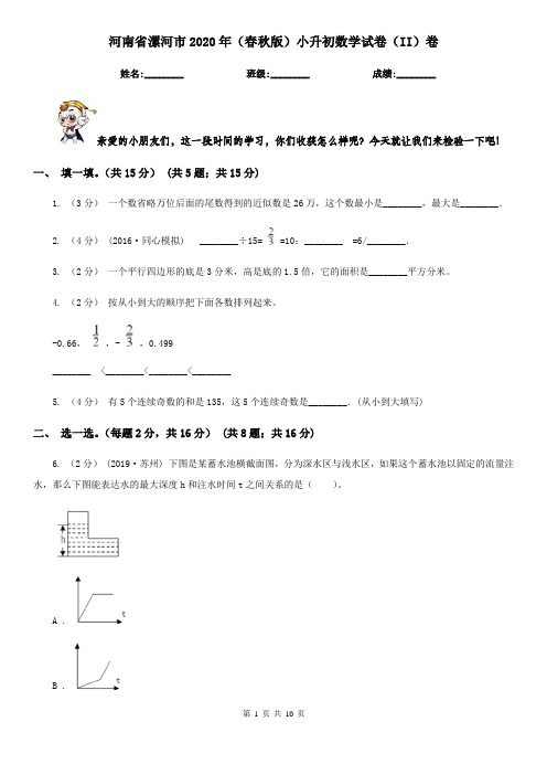 河南省漯河市2020年(春秋版)小升初数学试卷(II)卷