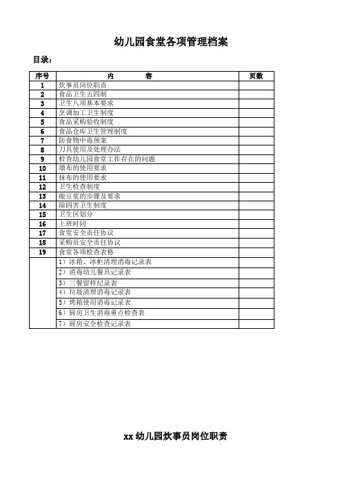 幼儿园食堂各项管理档案和检查记录表