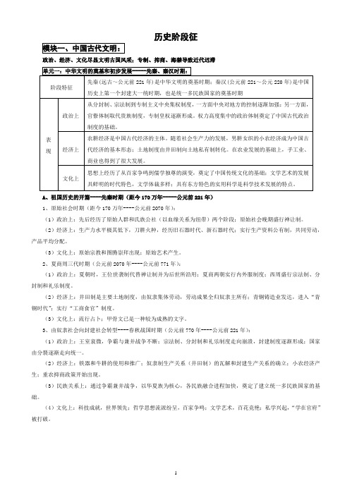 新课标高考历史各时期的阶段特征