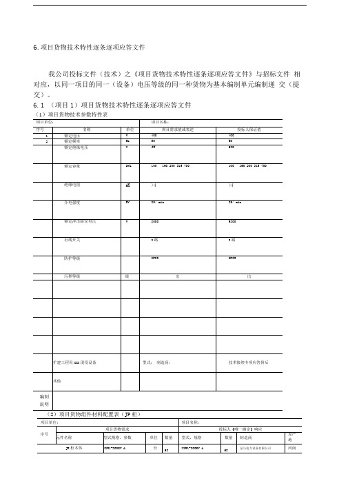 KVA项目货物技术特性逐条逐项应答文件