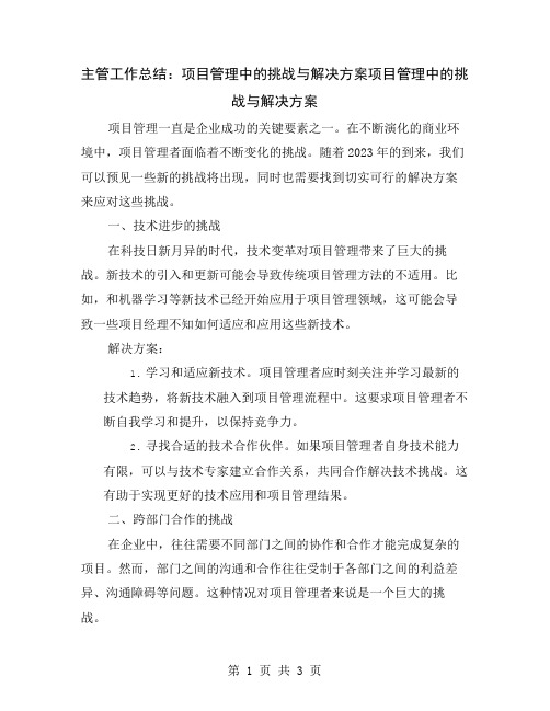 主管工作总结：项目管理中的挑战与解决方案