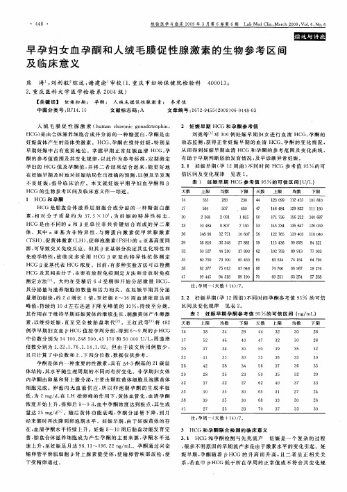 早孕妇女血孕酮和人绒毛膜促性腺激素的生物参考区间及临床意义