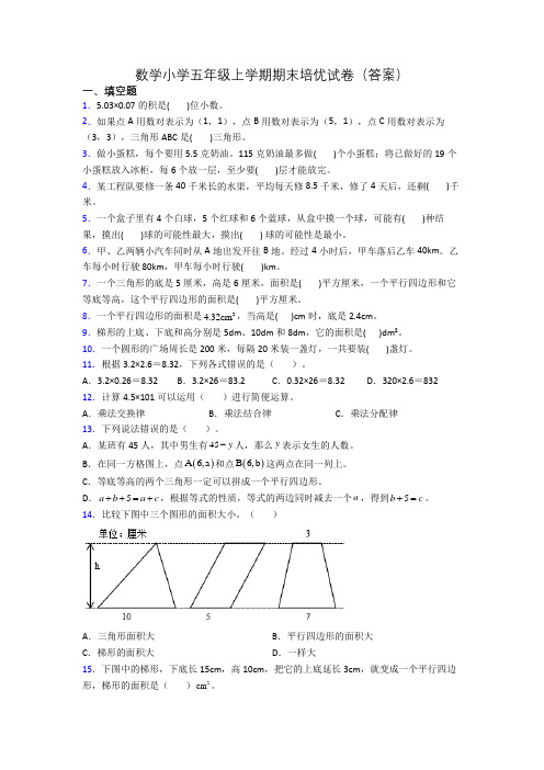 数学小学五年级上学期期末培优试卷(答案)