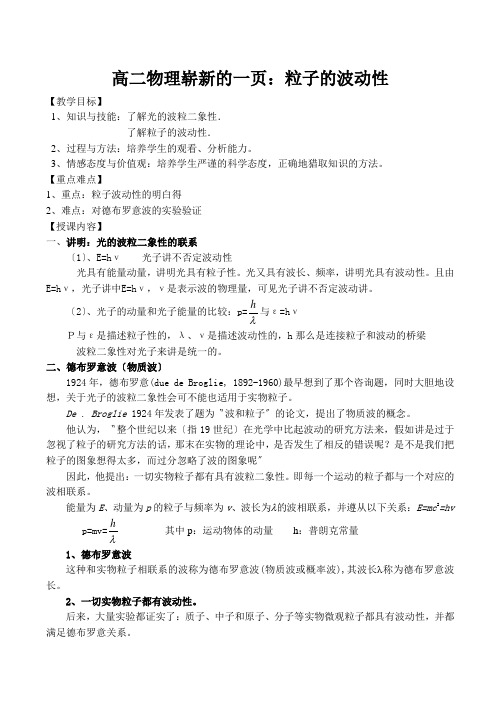 高二物理崭新的一页：粒子的波动性