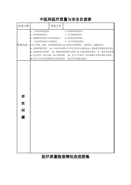 科室医疗质量与安全自查表