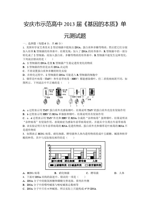 安庆市示范高中2013届《基因的本质》单元测试题