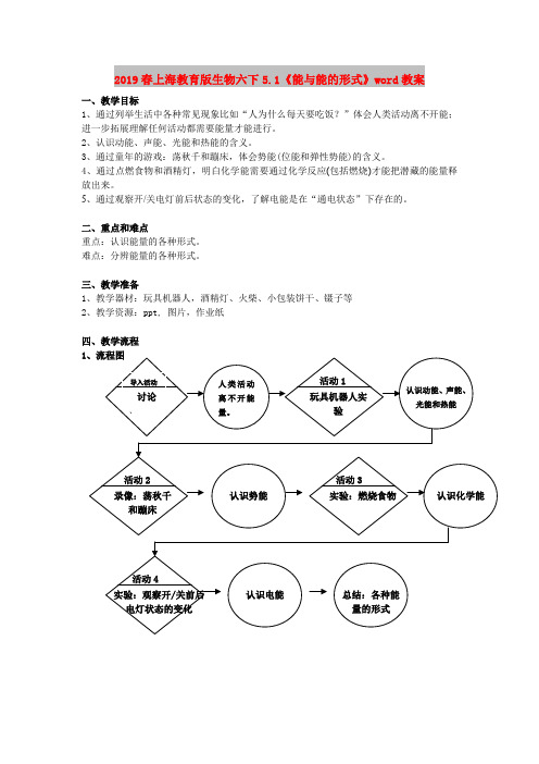 2019春上海教育版生物六下5.1《能与能的形式》word教案