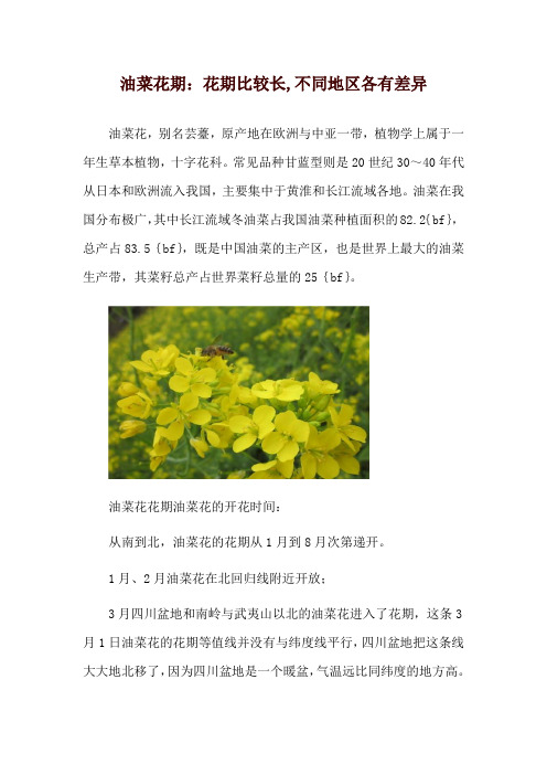 油菜花期：花期比较长,不同地区各有差异