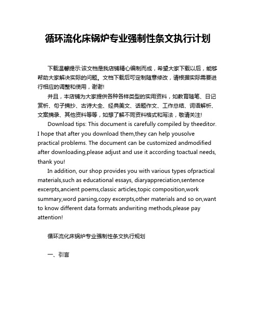 循环流化床锅炉专业强制性条文执行计划