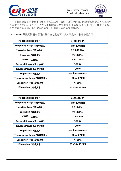 440-470MHz-射频微波同轴隔离器