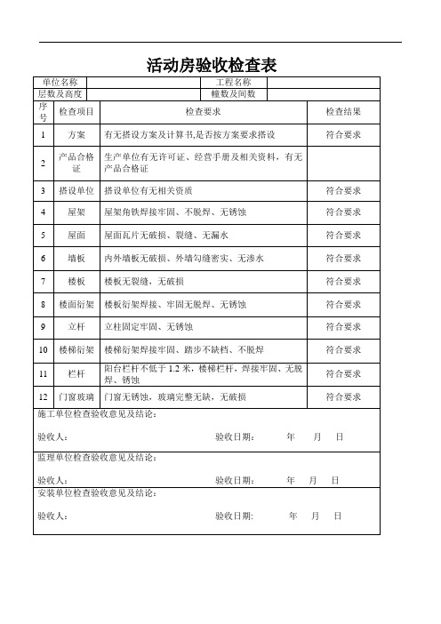 活动板房验收表 (1)