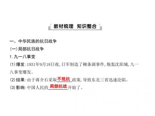 中考历史复习教材梳理整合课件：第九单元 中华民族的抗日战争、人民解放战争的胜利