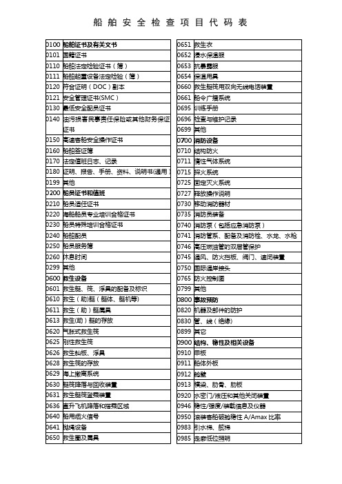 船舶安检项目代码表