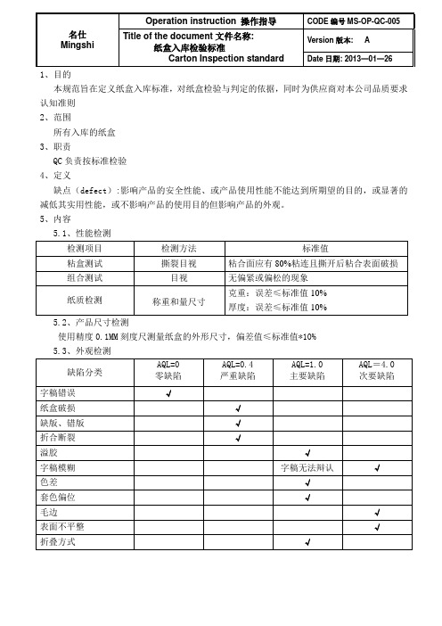 MS-OP-QC005纸盒入库检验标准