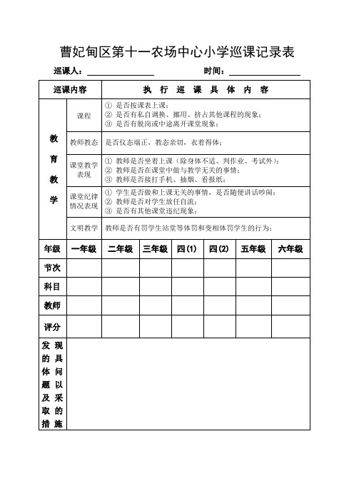 曹妃甸区第十一农场中心小学巡课记录表