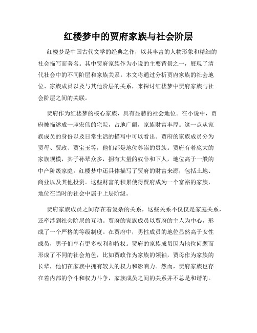 红楼梦中的贾府家族与社会阶层