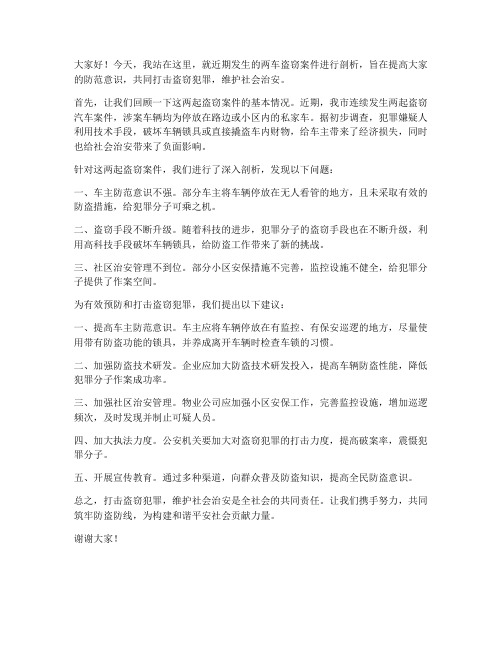 两车盗窃剖析发言稿范文