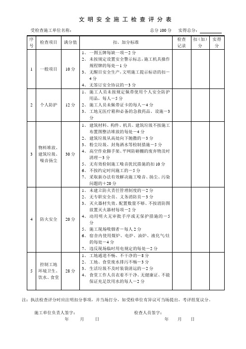 文明安全施工检查评分表