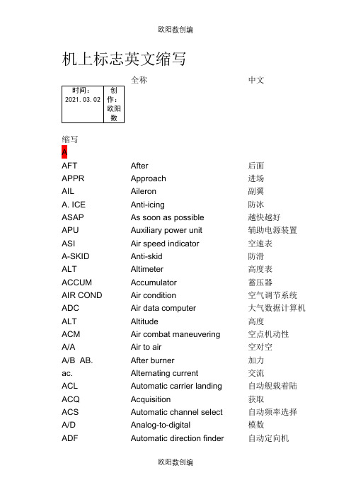 航空缩略语一览表之欧阳数创编