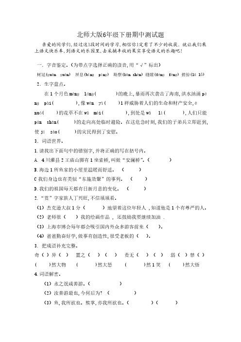 北师大版6年级语文下册期中考试卷和答案