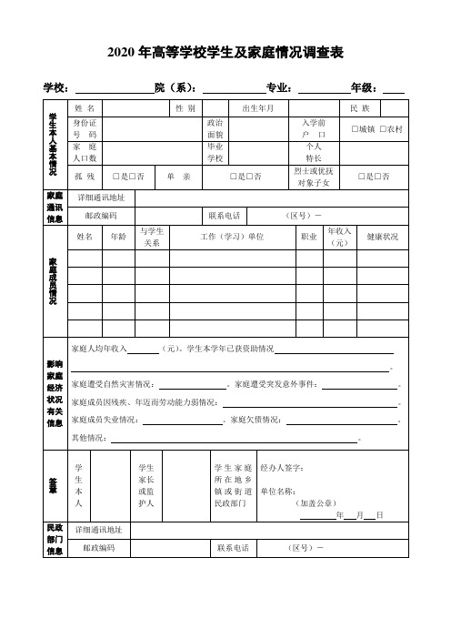 阜新高等专科学校大学生贫困助学金申请表(模板)