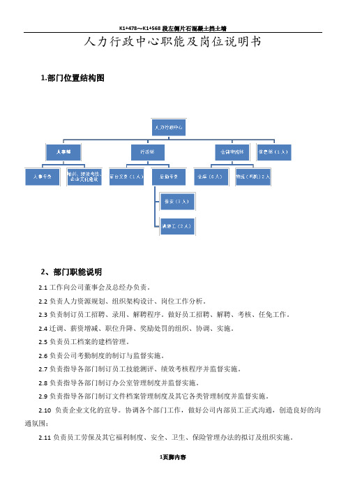 人力行政部岗位职责