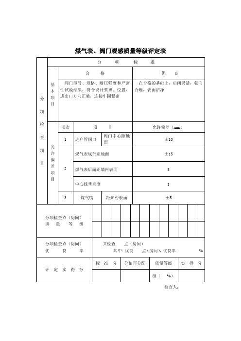 品质制度表格-煤气表、阀门观感质量等级评定表 精品