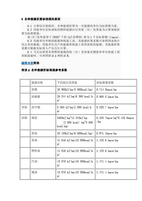 各种能源折算标准煤的原则