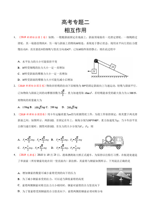 高考(2015-2019)物理真题分项版试题A4版——专题(二) 相互作用(试题版)