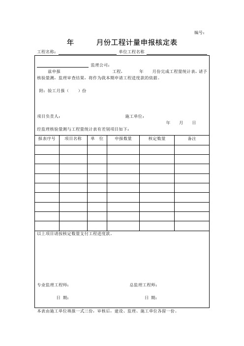 工程计量申报核定表