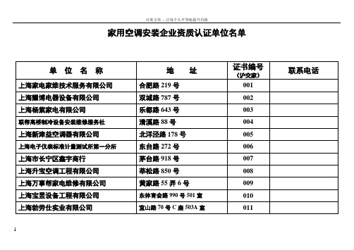 家用空调安装企业资质认证单位名单