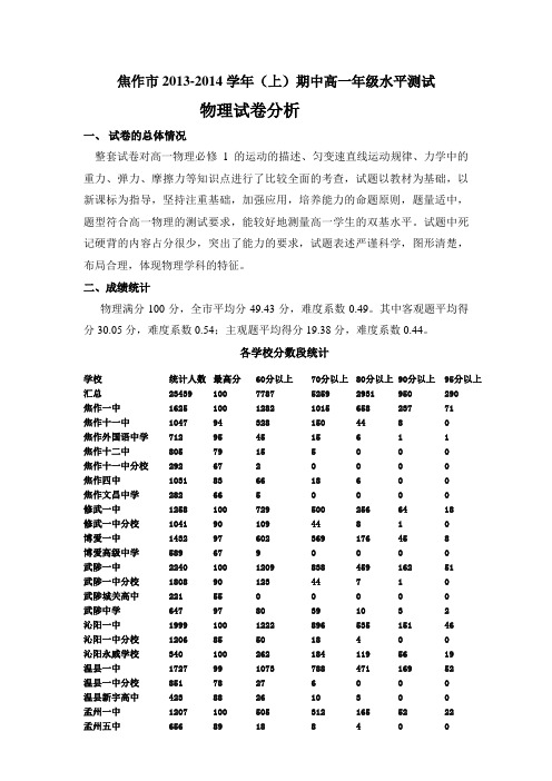 高一物理试卷分析2013