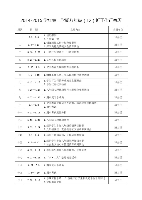 2015年春季班级工作行事历